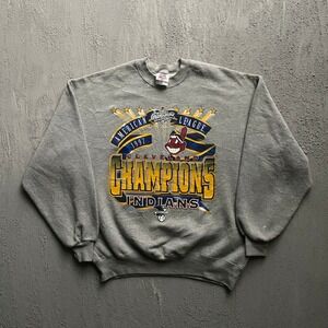 Vintage 1997 Cleveland Indians Champions Sweatshirt Men XL Gray 90s Jerzees